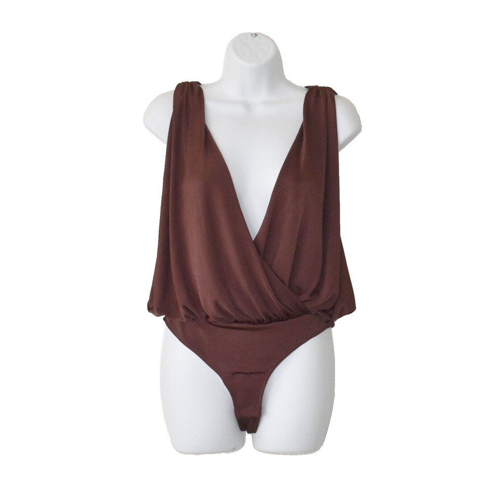 A8 NEW INTIMATELY FREE PEOPLE Nutmeg Night Owl Drape Shoulder Bodysuit Size $68
